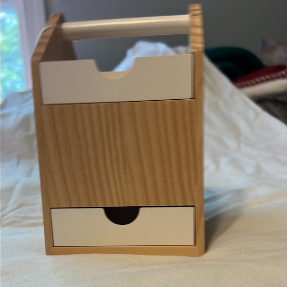 Timber tech industry. Wooden office caddy.